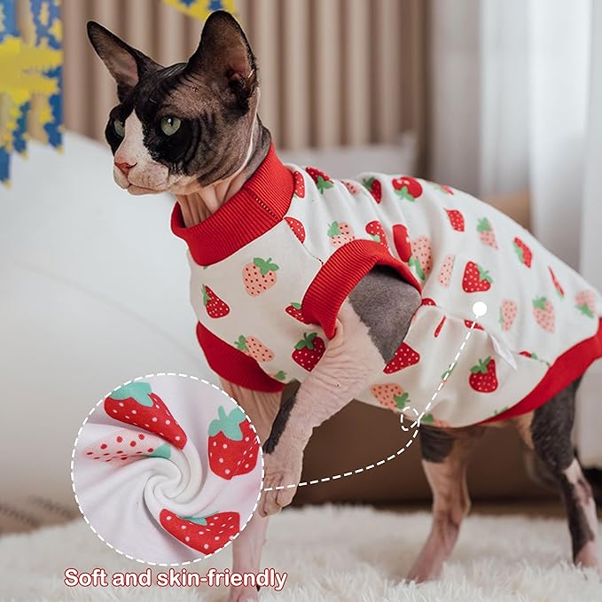 PUMYPOREITY Sphynx Cat Clothes: Stretchy Sweater, Soft Shirt, Pullover Pajamas, Turtleneck for Sphynx, Cornish Rex, Devon Rex Cats - Red, XL
