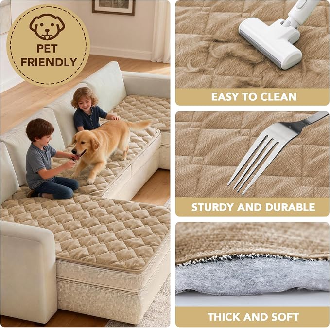 H.VERSAILTEX Chenille Couch Cover for Dogs Washable Soft Fuzzy Loveseat Covers Sectional Sofa Cover Thick Pet Couch Cover Protector Non-Slip Dog Bed Cover(Khaki, 28" x 67")