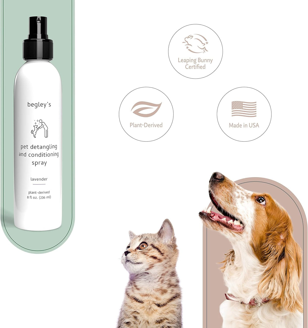 Begley's Pet Detangling Spray - Premium Essential Oil Scented Detangler Spray for Dogs, Puppies & Cats - Dog Leave in Conditioner Spray - Dematting Spray for Dogs & Pets - 8 oz, Lavender