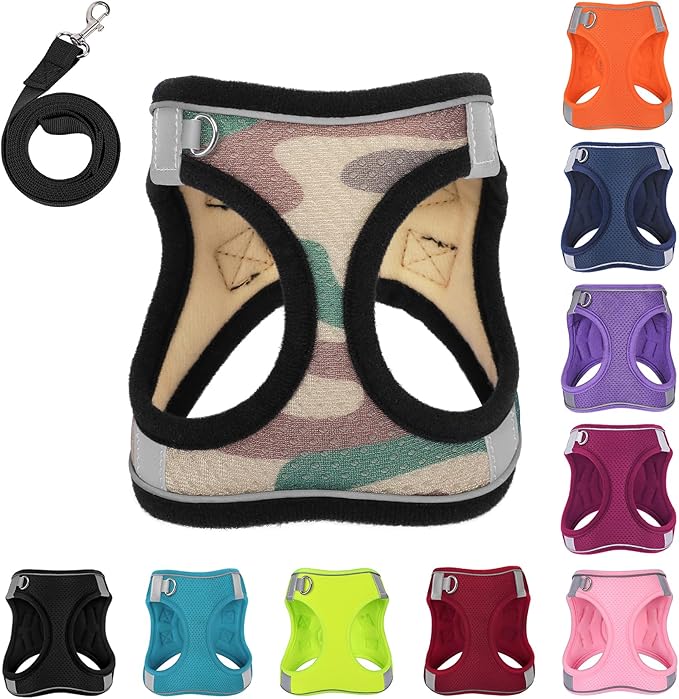 Dog Harness with Leash Set, No-Pull Step-in Reflective Pet Harness with 1 Leash Clips, Adjustable Soft Padded Easy Walk Dog Vest for Small Medium Large Dogs, Cats(Camouflage, Large)