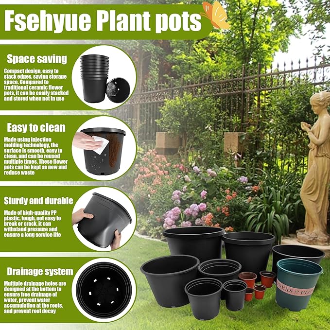 20 Gallon Nursery Pots Plastic Container Injection Molded Pot for Plants Flexible with Drainage Holes Suitable for Plants Soil Growers or Hydroponics Black 10 Pcs