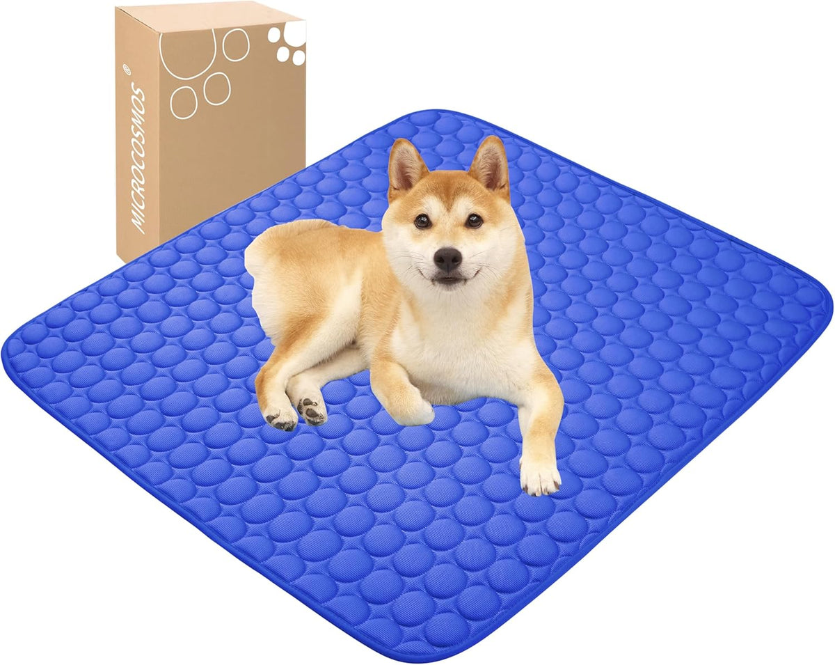 MICROCOSMOS Summer Cooling Mat & Sleeping Pad- Water Absorption Top, Materials Safe, Easy Carry, EZ Clean. Keep Cooling for Pets, Kids and Adults.(Dark Blue, 36" x36")