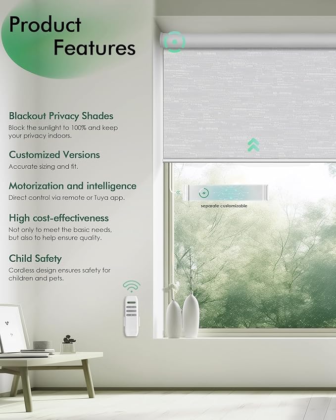 Yoolax Motorized Blinds with Remote, Automatic Roller Shades Cordless Electric