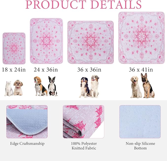 Homimp Washable Pee Pads for Dogs, 2 Pack Reusable Puppy Pads Waterproof, Absorbent and Leakproof Dog Pee Pads, Non Slip Puppy Training Pads, Pet Mat for Floor,Crate,Couch,Whelping,Pink, 36"x36"