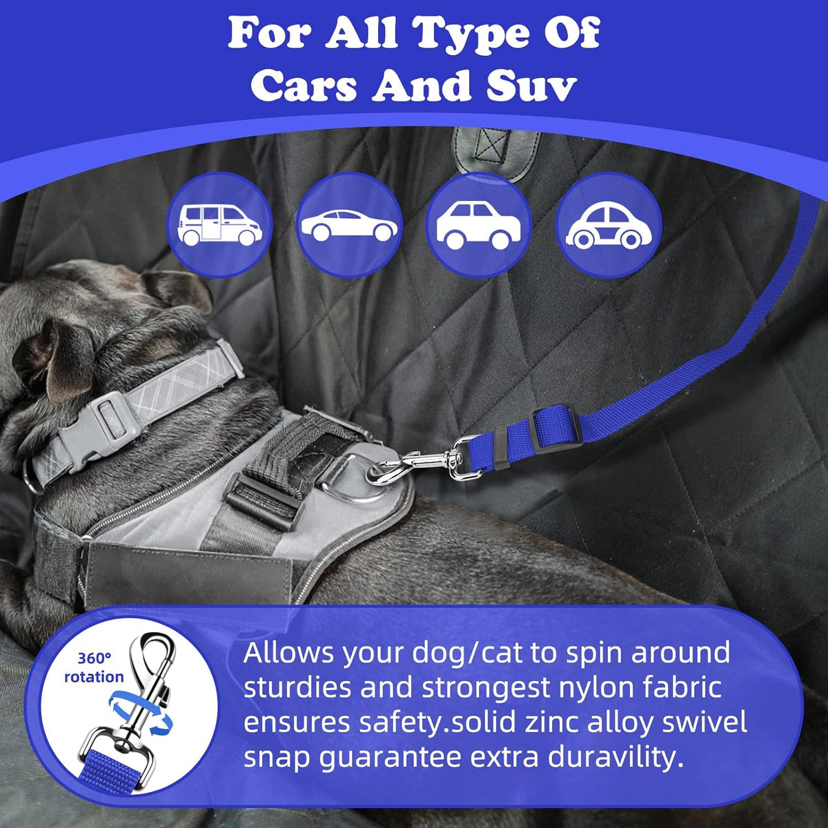 BWOGUE Pet Dog Cat Seat Belts, Car Headrest Restraint Adjustable Safety Leads Vehicle Seatbelt Harness (1 Pack)