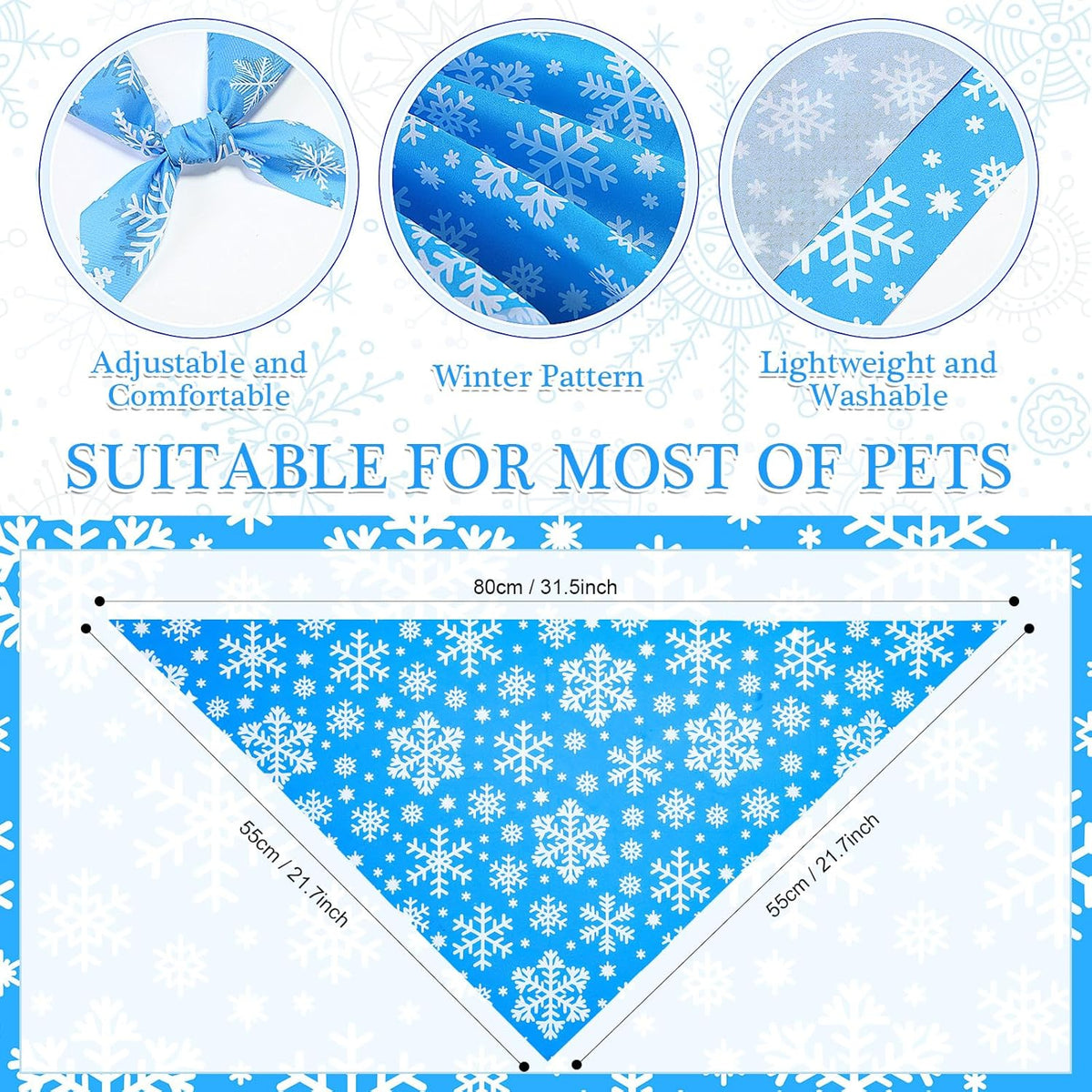 Abbylike 50 Pcs Winter Dog Bandanas Bulk Blue Snowflake Dog Bandanas for Pets Triangle Kerchief Scarf Bibs for Winter Pets Cats Party Costume Photo Props Accessories Pet Shops (31.5 x 21.7 x 21.7)