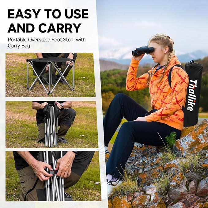 Upgraded Padded Camping Stool with Storage Bag 18 Inch Oversized Folding Foot Rest Portable Heavy Duty Camp Stool Supports 450LBS with 4 Reinforced Steel Tubes for Outdoor Hiking Fishing Lawn Travel
