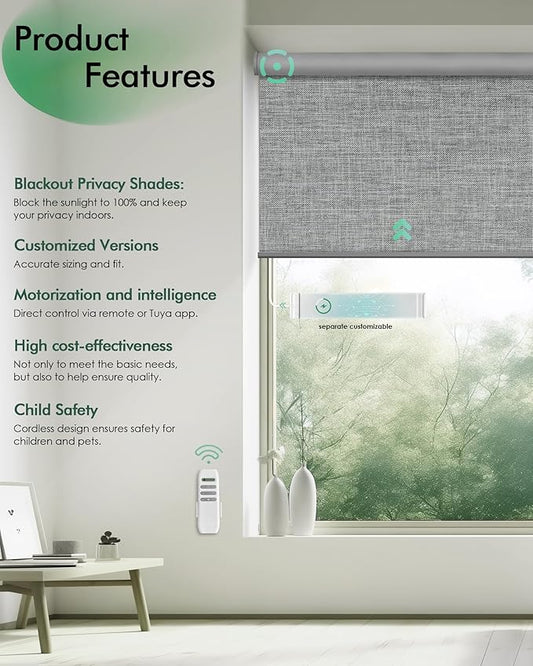 Yoolax Motorized Blinds with Remote, Automatic Roller Shades Cordless Electric