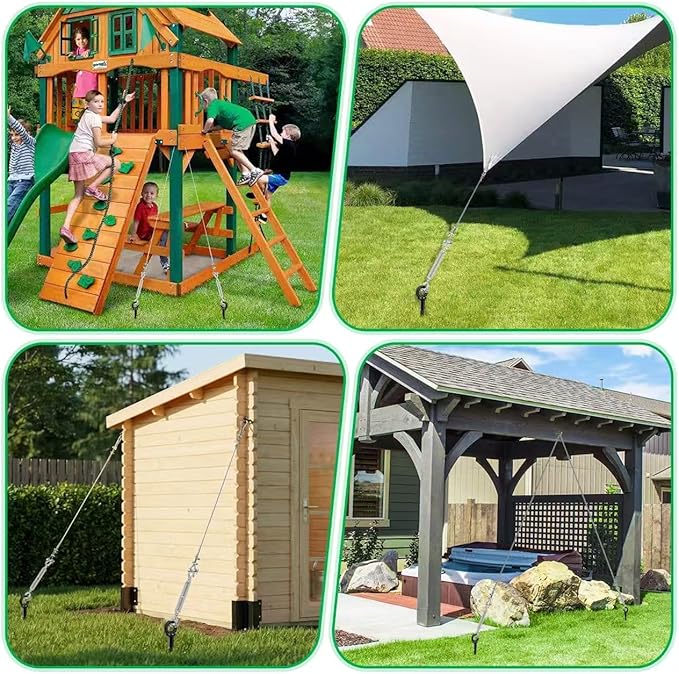 6 Pack 30" Heavy Duty Ground Anchors Shed Anchors Kit with 3/16" Galvanized Cable & M6 304 Stainless Steel Turnbuckles, Earth Anchors for Mobile Home Carport Gazebo Trampoline