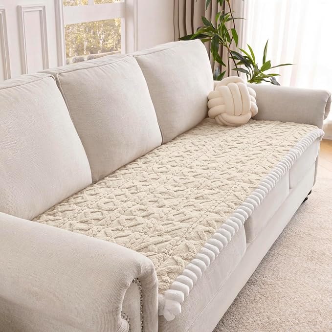 Couch Cover for Dogs, Washable Non Slip Sofa Covers for 3 Cushion Couch Pet Friendly Fuzzy Sofa Protector&Bed Mat for Pets (27.6"x82.7" Beige)