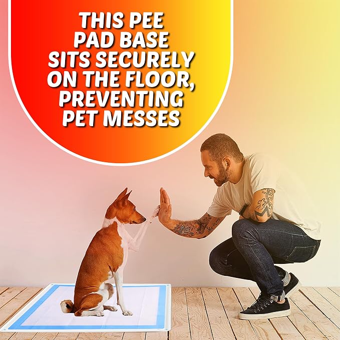 Skywin Dog Pee Pad Holder Tray Fits for 28” x 34” Pee Pads - 1 Pack - White | Corner Lock Holes, Raised Edges, Non-Spill, Easy to Clean Silicone Dog Potty Tray Holder, For Indoor Floor Protection