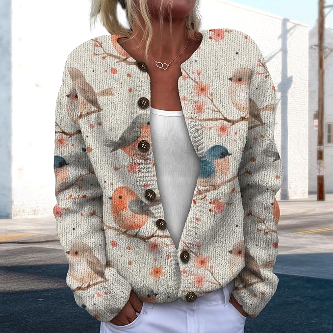 Women Sweaters Cardigan Fashion Long Sleeve Crewneck Sweaters Button Chunky Outerwear Fall Winter Casual Wear