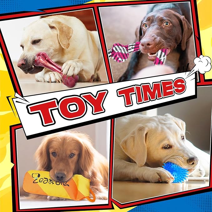 Zeaxuie 12 Pack Heavy Duty Various Dog Chew Toys Pack for Aggressive Chewers - Includes Large Rope Toy, Squeaky Toys & Indestructible Chew Bone for Medium, Large & X-Large Breeds Dogs