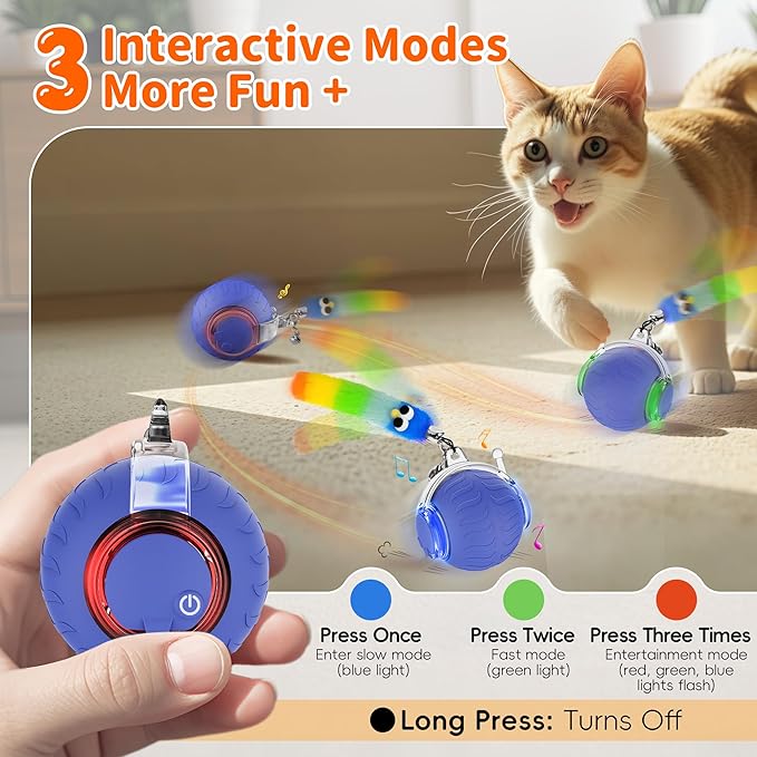 UPSKY Interactive Cat Toy Ball for Indoor Cats, Automatic Moving Electric Rolling Cat Ball Toy, 3-Speed Modes Smart Kitten Toys with Sounds, USB Rechargeable & Sturdy for Bored Kittens/Adult Cats
