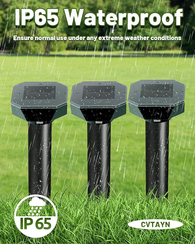 Snake & Mole & Rabbit & Skunk Repellent Solar Powered, Upgraded Ultrasonic Deterrent, IP65 Waterproof, Gopher Groundhog Chipmunk Raccoon and Vole Repellent & Deterrent for Lawn & Garden, 10 Pack
