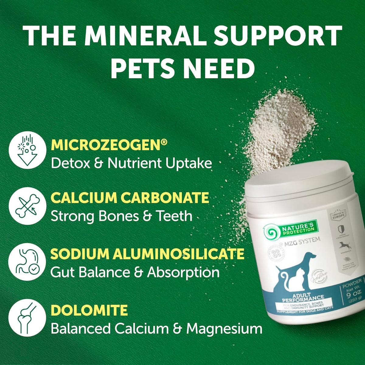 Nature's Protection Dog Joint Supplement - Mineral Powder Supplement for Pet Muscle Recovery, Stronger Bones, Immune & Gut Health for Dogs & Cats of All Breeds, 9 Oz