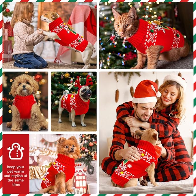 PETCARE Dog Christmas Sweater Clothes Cute Red Present Snowflake Xmas Dogs Costume Warm Knitted Puppy Sweaters Vest Christmas Dog Clothes Outfit for Small Medium Large Dogs Cats Pet Pullover