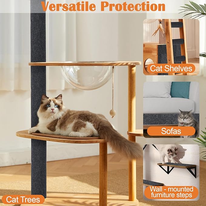 Cat Scratch Furniture Protector - 138" x 13.8" Trimmable Self-Adhesive Cats Claws Scratch Pads, DIY Cat Climbing Couch Protector for Scratch Post Cat Tree Replacement Indoor (Dark Gray)