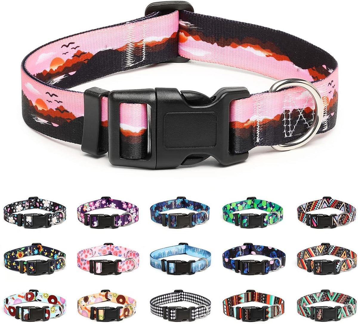 Mercano Adjustable Dog Collar - Special Design Patterns, Soft Nylon Comfortable Durable Pet Collar for Small Medium Large Dogs (XS, Sunset)