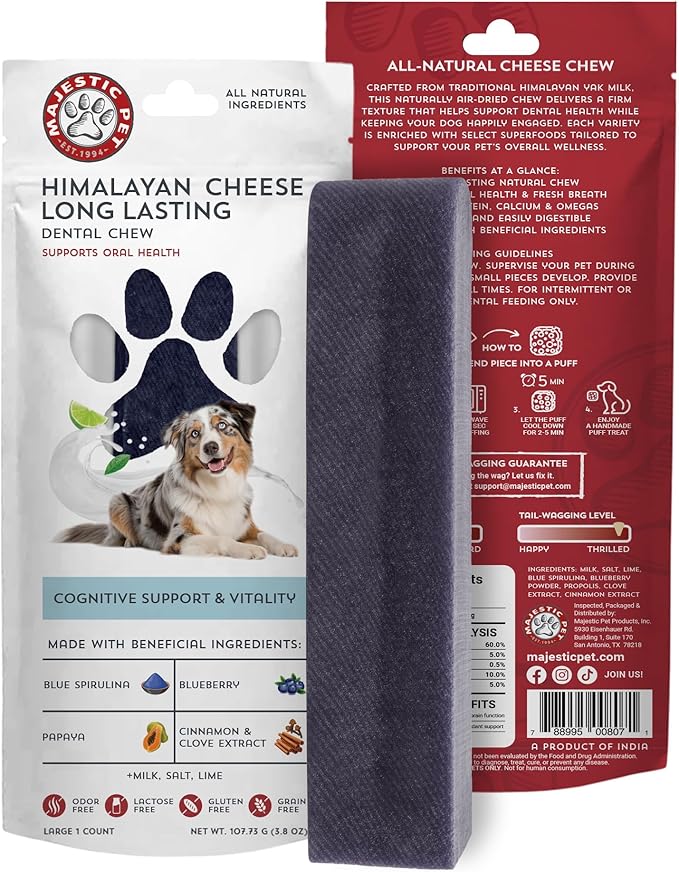 Majestic Pet Himalayan All-Natural Yak Cheese Dog Chews Made with 100% Cows Milk- Long Lasting Dental Chew for Dogs - Healthy Pet Treats (Cognitive Support & Vitality, Large, 1 Pack)