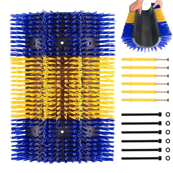 Extra Large Size Livestock Scratching Brush, Upgraded Horse/Goat/Cow/Cattle Scratcher Brush for Grooming, Itch Relief Horse Scratcher Brushes Kit with Two Sets of Mounting Screws(1-Pack,Yellow)