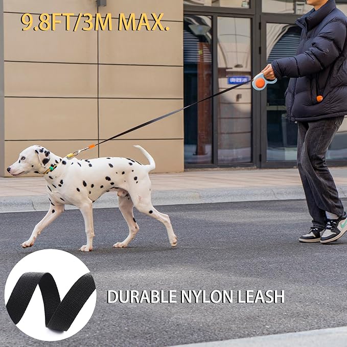 JSXD 360° Tangle-Free Retractable Dog Leash with One-Handed Brake, Pause, Lock, 10 ft Strong Nylon Tape Pet Walking Leash,Suitable for Cats, Small and Medium Dogs up to 66 lbs (Blue, 10 ft)