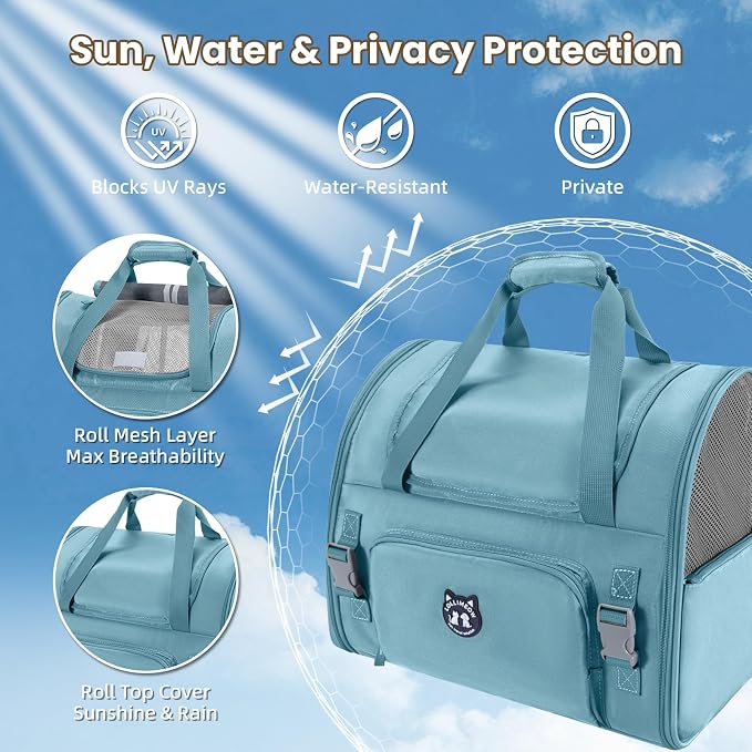 Expandable Cat Carrier Backpack for Large Cats - Airline Approved Pet Carrier Backpack for Small Dogs, Hiking & Travel, Waterproof with Breathable Mesh, 14lbs Capacity (Polar Blue, Standard)