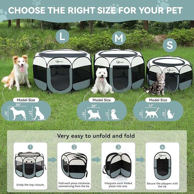 Siedihit Dog Cat Playpen Tent Crate Cage with 2 Washable Pads, Small Grey | Pet Nursing Enclosure Camping Rest Zone for Recovering Pets New Pet Quarantine Room Portable Pop Up Easy Set up lightweight