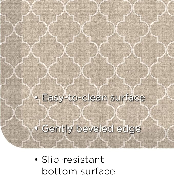 GelPro Anti-Fatigue Designer Comfort Kitchen Floor Mat, 20x48, Trellis Khaki Stain Resistant Surface with 3/4” Thick Ergo-Foam Core for Health and Wellness