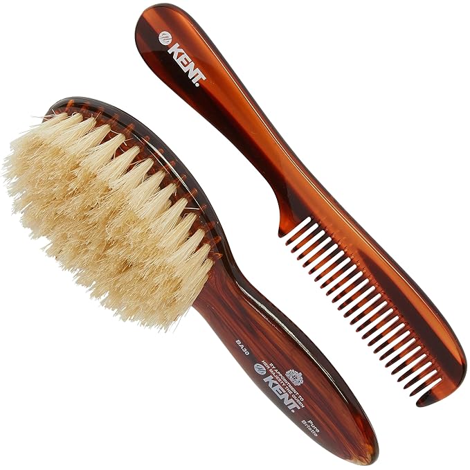 Kent BA30 Cradle Cap Baby Hair Brush with Ultra Soft Natural Bristles and Smooth Cradle Cap Comb, Baby Essentials for Newborn Hair Brush and Baby Comb