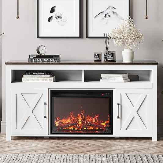 BELLEZE 58" Farmhouse Fireplace TV Stand