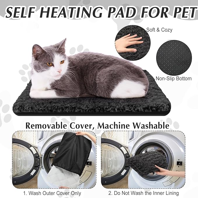 4 Pack Self Warming Cat Pads Self Heating Cat Mat Washable Homeless Dogs Thermal Pads Kennel Pad Reflects Body Heat Warm Crate Bed Mat for Indoor Outdoor Pet(Black,16 x 20 Inch)