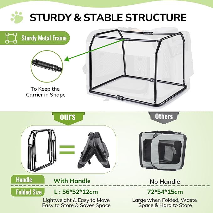 Morpilot 24-inch Portable Collapsible Dog Crate for Small Dogs up to 27lbs | Travel Dog Crate Soft-Sided with Foldable Bowl, Shoulder Strap & Storage Pockets, Grey