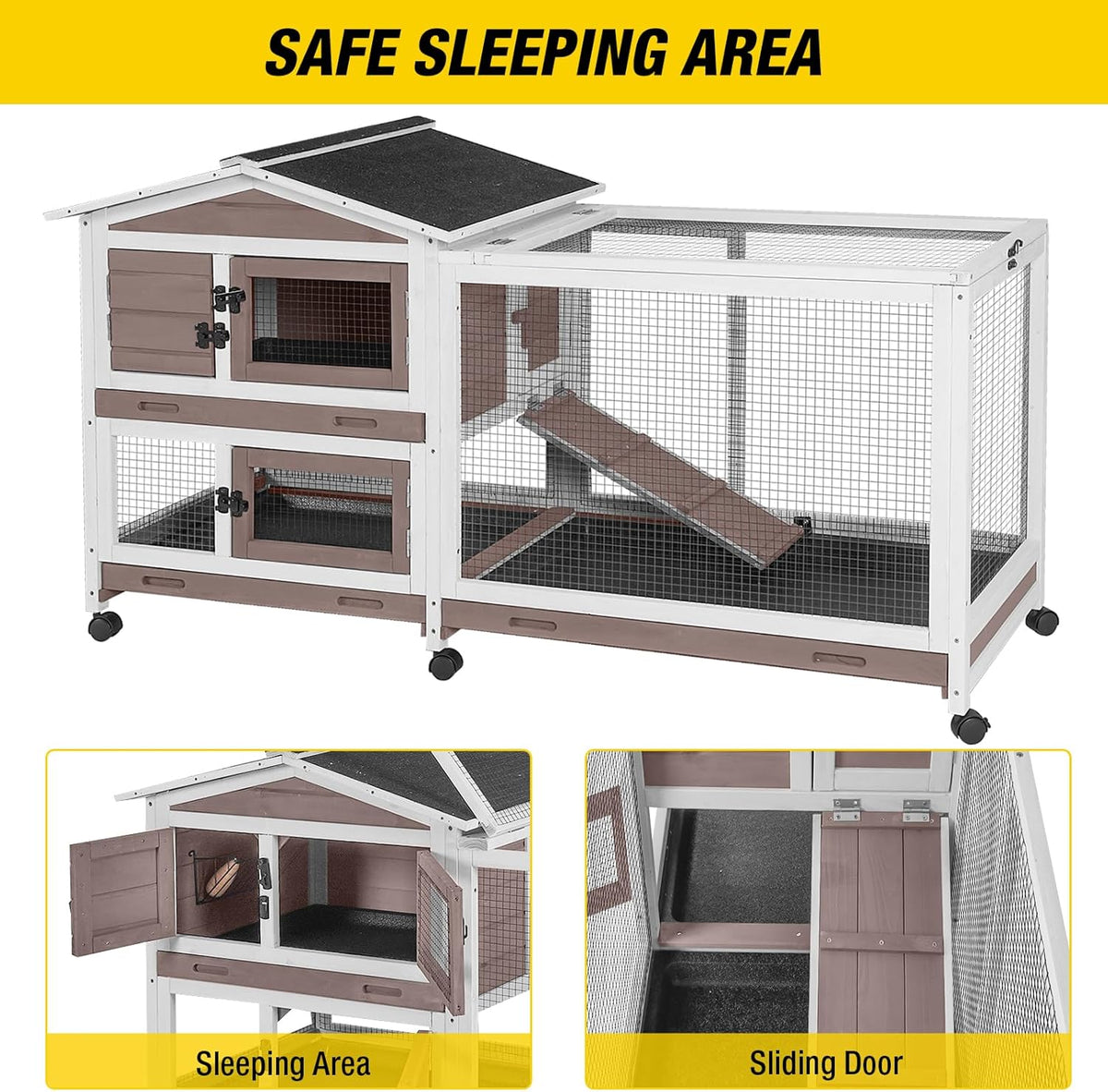 Aivituvin Rabbit Hutch Rabbit Cage Indoor with Casters Bunny Cage Outdoor for Small Animals with Pull-Out Tray