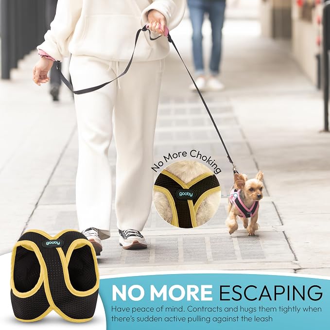Gooby Escape Free Easy Fit X Step-in Dog Harness, Miami Yellow, Small | Patented escape-free, tightens on back-out; Choke-free X-frame + V-neck; Quick-release buckle; Reflective trim