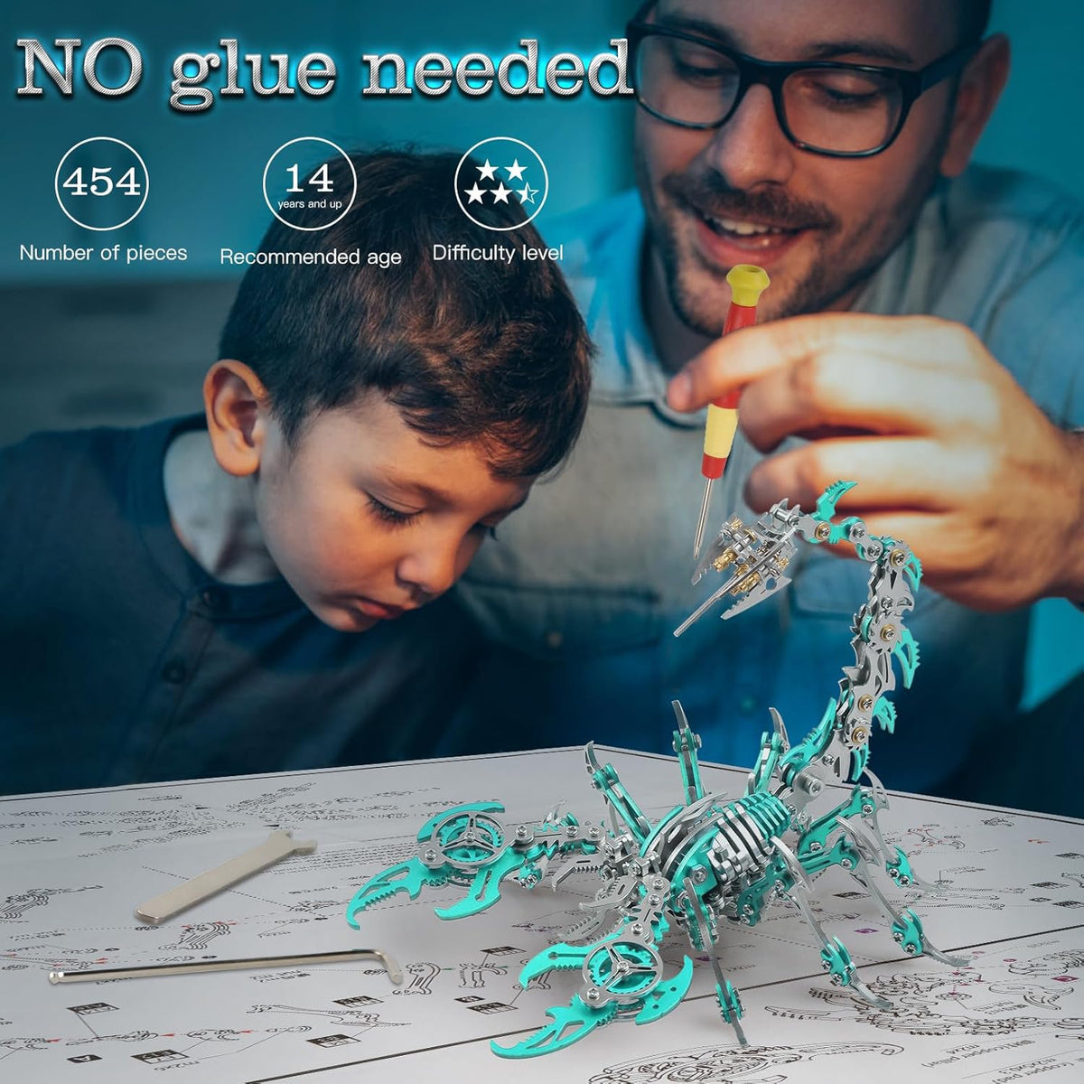 Scorpion 3D Metal Puzzles Kits for Adults Teens – 454 Pcs – Mechanical Assembly Models – 4 Hours to Build – Ideal for Gifts and Decorations (Green)