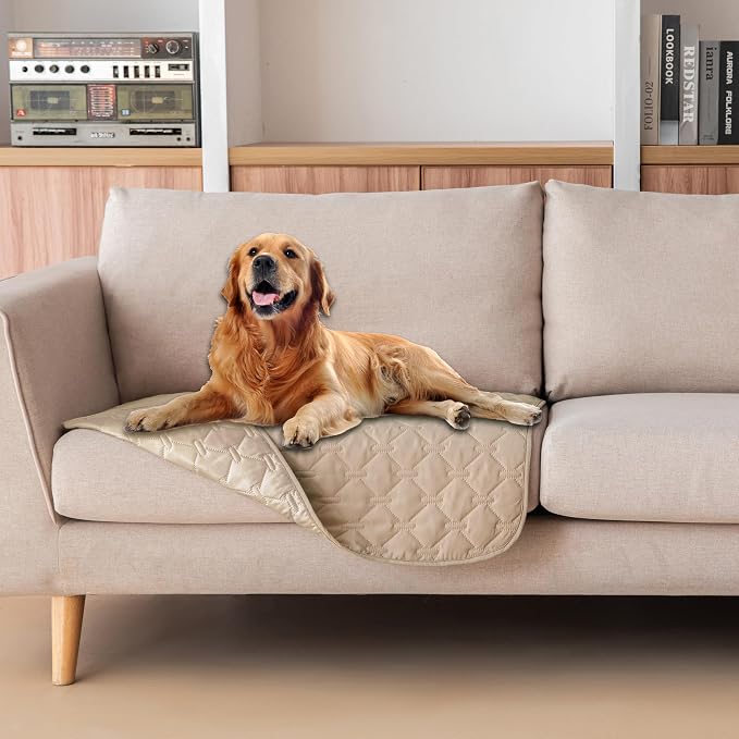 gogobunny 3X Stronger Waterproof Pet Blanket, Scratch Proof Furniture Protector for Dogs Cats, Reversible Cover 30x30 Inch, Dark Beige