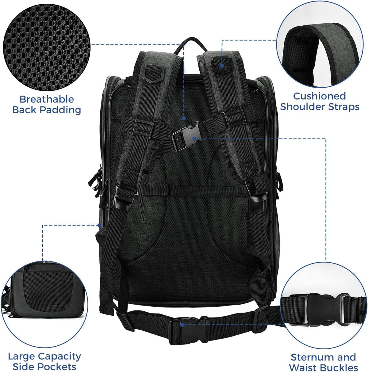 Apollo Walker Pet Carrier Backpack for Large/Small Cats and Dogs, Puppies, Safety Features and Cushion Back Support for Travel, Hiking, Outdoor Use (Black-Expandable)