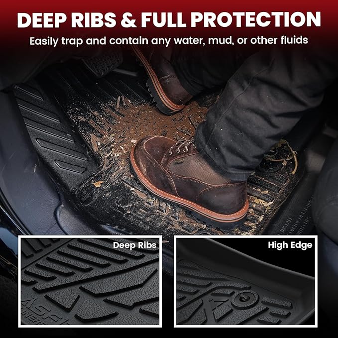 LASFIT Floor Mats 2019-2026 for Chevy Silverado/GMC Sierra 1500, 2020-2026 2500HD 3500HD (Double Cab/Bench Seat/Without Rear Underseat Storage Box) All Weather TPE Custom Fit Floor Liners