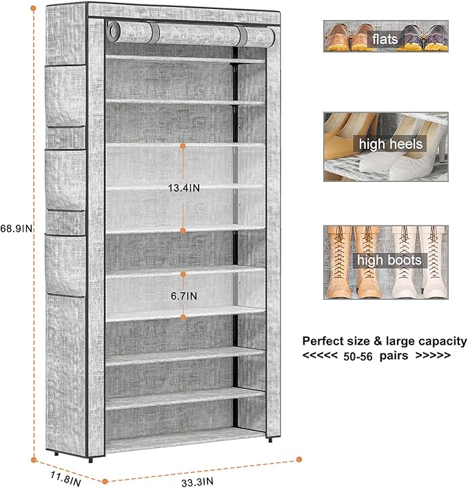 OYREL Shoe Rack 10Tier Large Capacity 50-56Pairs Beautiful Tall Shoe Shelf Free