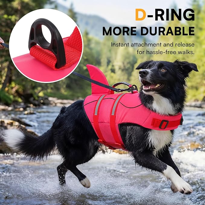 Dog Life Jacket High Flotation, Reflective Dog Life Vest for Swimming, Adjustable Dogs Life Preserver Rescue Handle Spring Summer Pool for Small, Medium, Large Dogs (Rosepink,XXL)