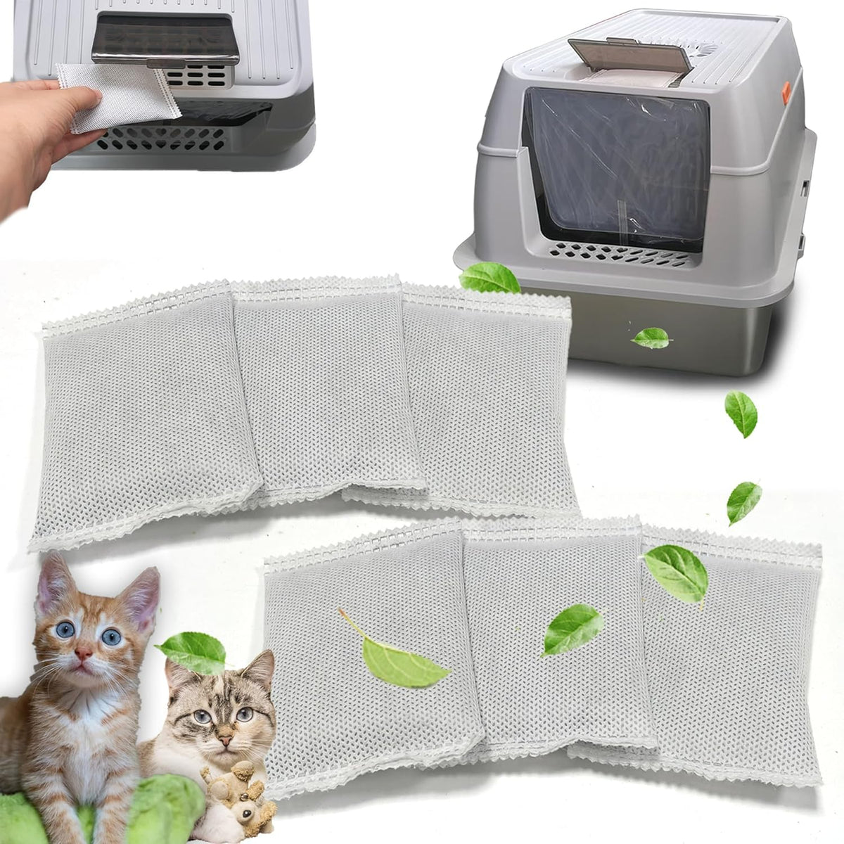 Activated Charcoal Odor Absorber Bags Compatible with OKSOTY Stainless Steel Cat Litter Box, Natural Coconut shell Charcoal Bags, Absorb Odors/Control Damp from Pets/Keep Home Fresh（6PCS）