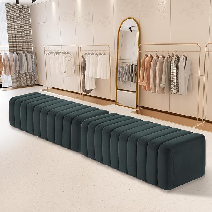 MCombo Waiting Room Benches, Guest Reception Lobby Chairs for Salon, Velvet Upholstered Ottoman for Bedroom Entryway 4698 (Dark Grey)