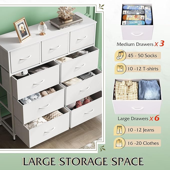 WLIVE 9-Drawer Dresser, Fabric Storage Tower