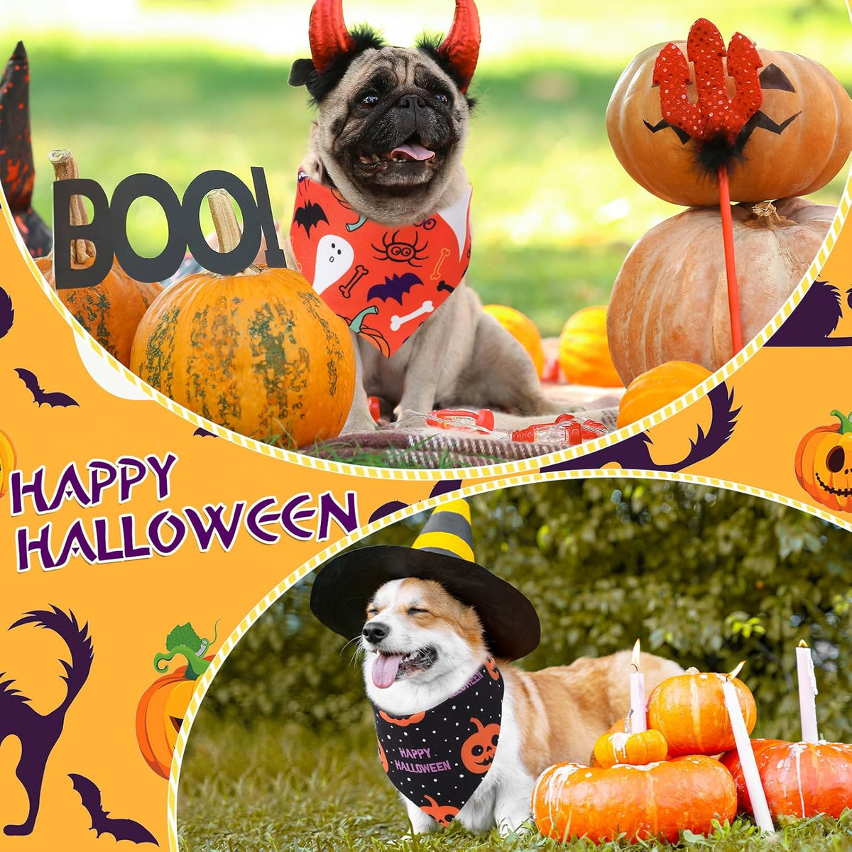 Abbylike 100 Pcs Halloween Dog Bandanas Bulk Pumpkin Bandanas for Dogs Triangle Kerchief Bibs Scarf Set for Pet Halloween Costume Photo Props Accessories Pet Shops, 25 Styles (25.6 x 17.7 x 17.7)