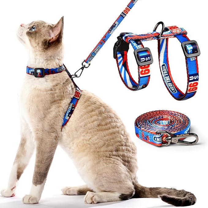 Cat Harness and Leash Set - Escape Proof Adjustable Cat Harness, Comfortable Soft Lightweight, Use Safe & Easy, Walking Travel Kitten Harness for Small Medium Large Cats (Trail 66 Blue)