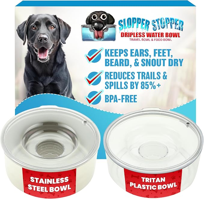 Tritan Plastic Dripless Water Bowl with Lid – Holds 1 Gal, Reduces Spills and Trails Up to 85%+, Water Bowl for Multiple Small Breed Dogs (0-20 lbs), The Original Slobber Stopper