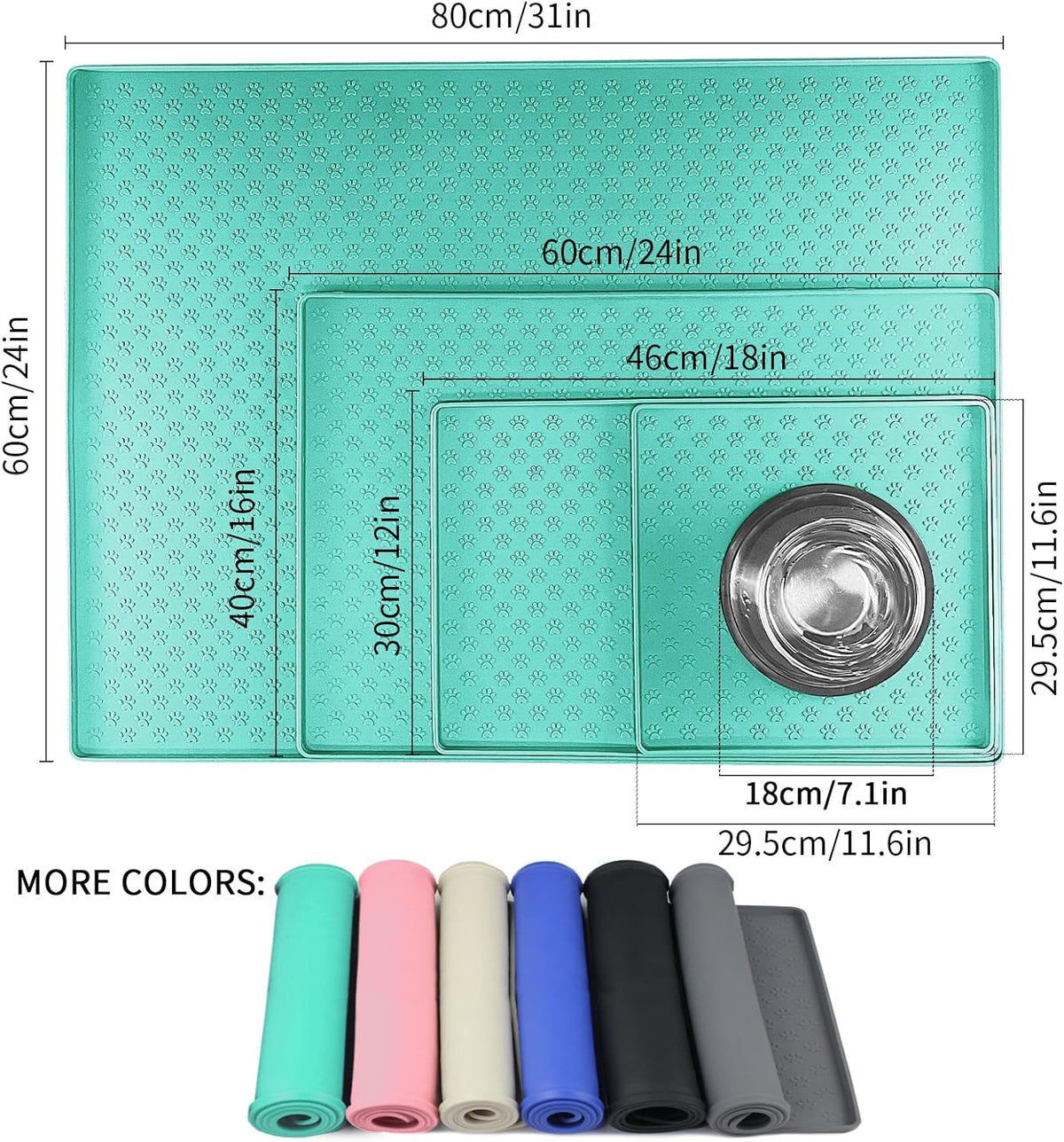 Ptlom Pet Placemat for Dog and Cat, Waterproof Non-Slip Silicone Feeding Bowl Mat Prevent Food and Water Overflow, Puppy Dish Feeder Fountain Trays Suitable for Medium and Small Pets, Green
