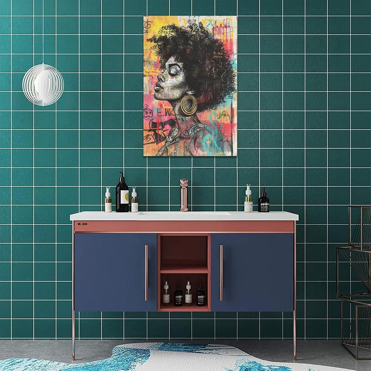 Quorin African American Wall Art Banksy Graffiti Black Woman Pictures Black Girl Wall Decor Canvas Print Painting Artwork for Bathroom Living Room Bedroom 16"x24"