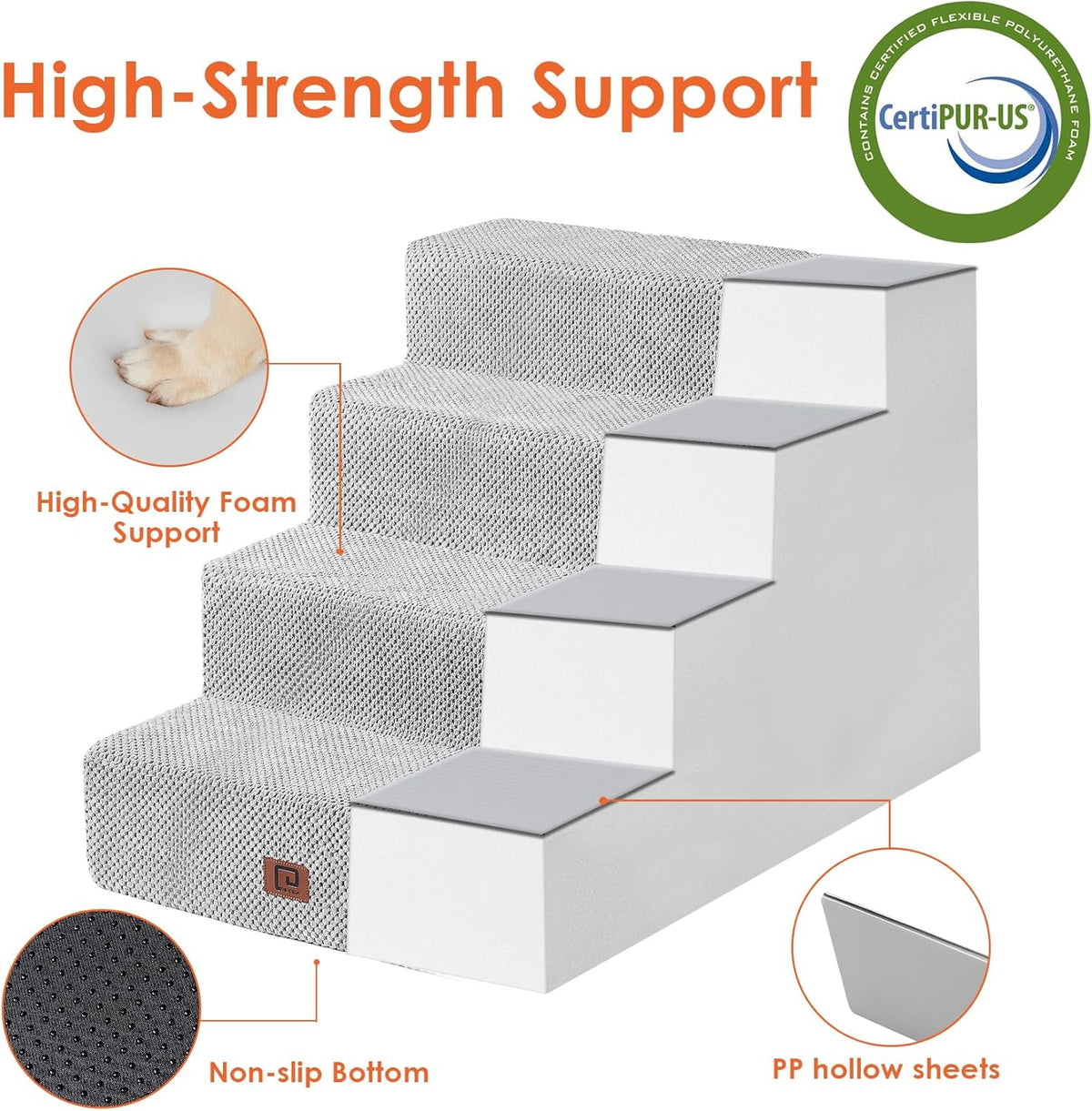 EHEYCIGA Dog Stairs for Bed 20" H, 4-Step Extra Wide Dog Steps for High Bed, Pet Steps for Small Dogs and Cats, Non-Slip Balanced Pet Ramp Indoor, Light Grey